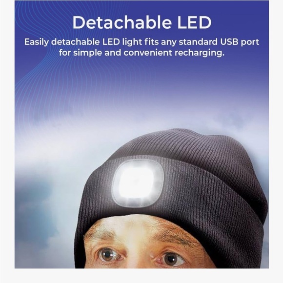 Black Beanie with rechargeable LED Light unisex - Picture 3 of 3